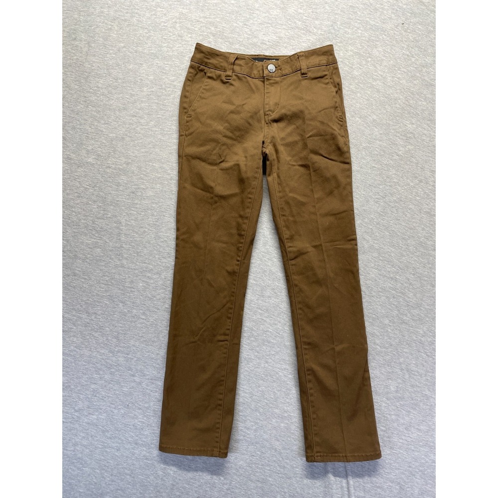 RSQ London Skinny Chino Pants Boys 12 Brown Cotton Logo Slash Pocket Flat Front